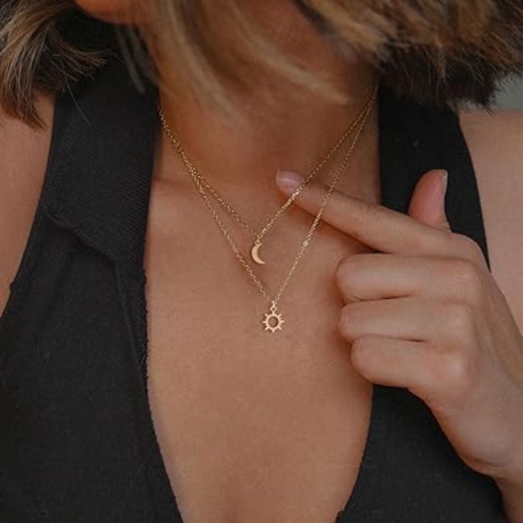 Neiman Marcus 14k Gold Plated Sun Moon Balance Necklace